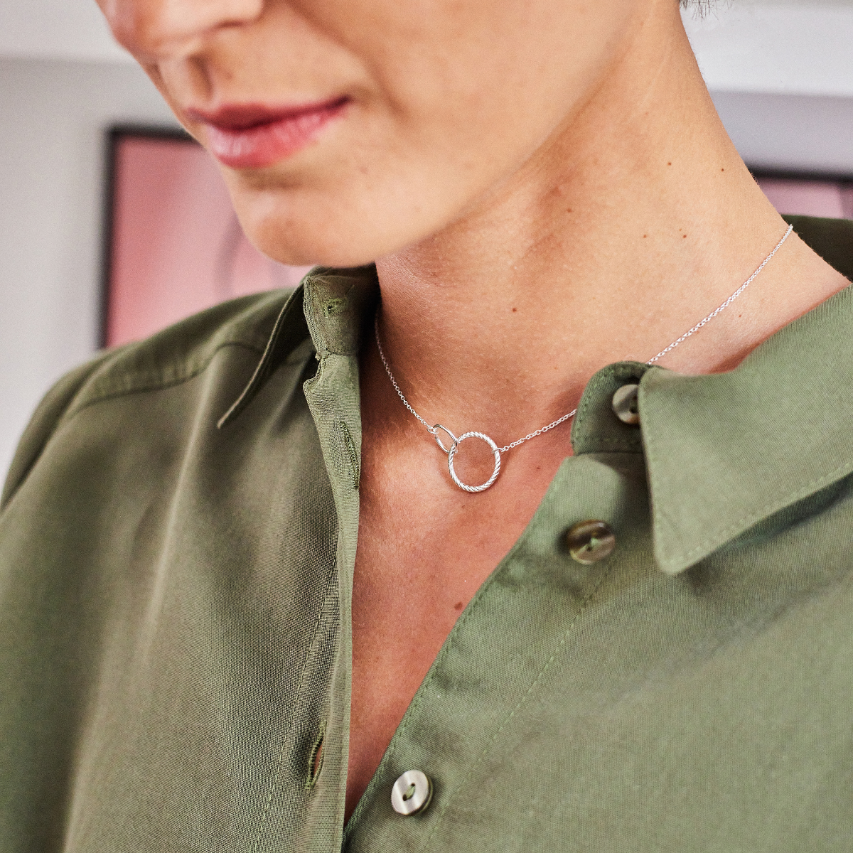 Collier duo d'anneaux lisse et strié argent massif