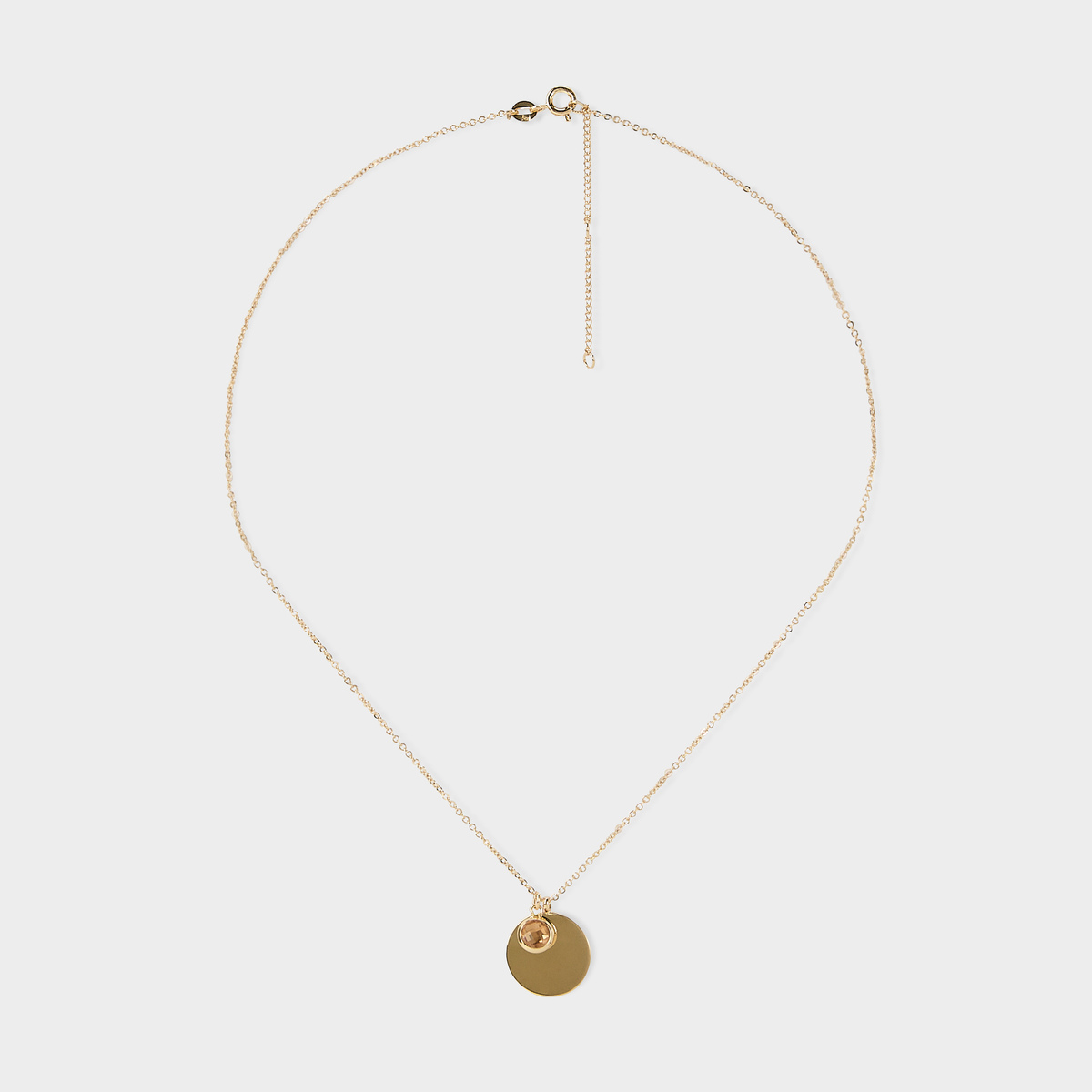 Collier breloque et pierre rose sur chaîne plaqué or
