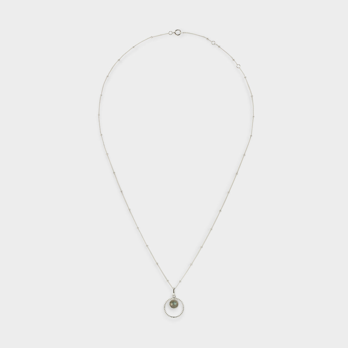 Collier chaîne anneau perlé et pierre argent