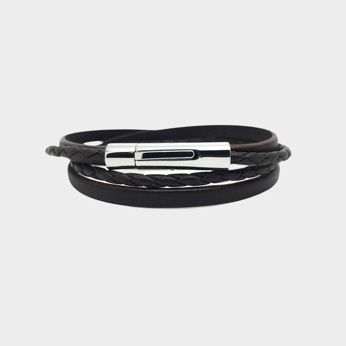 Bracelet le Tressé en cuir véritable noir pour homme