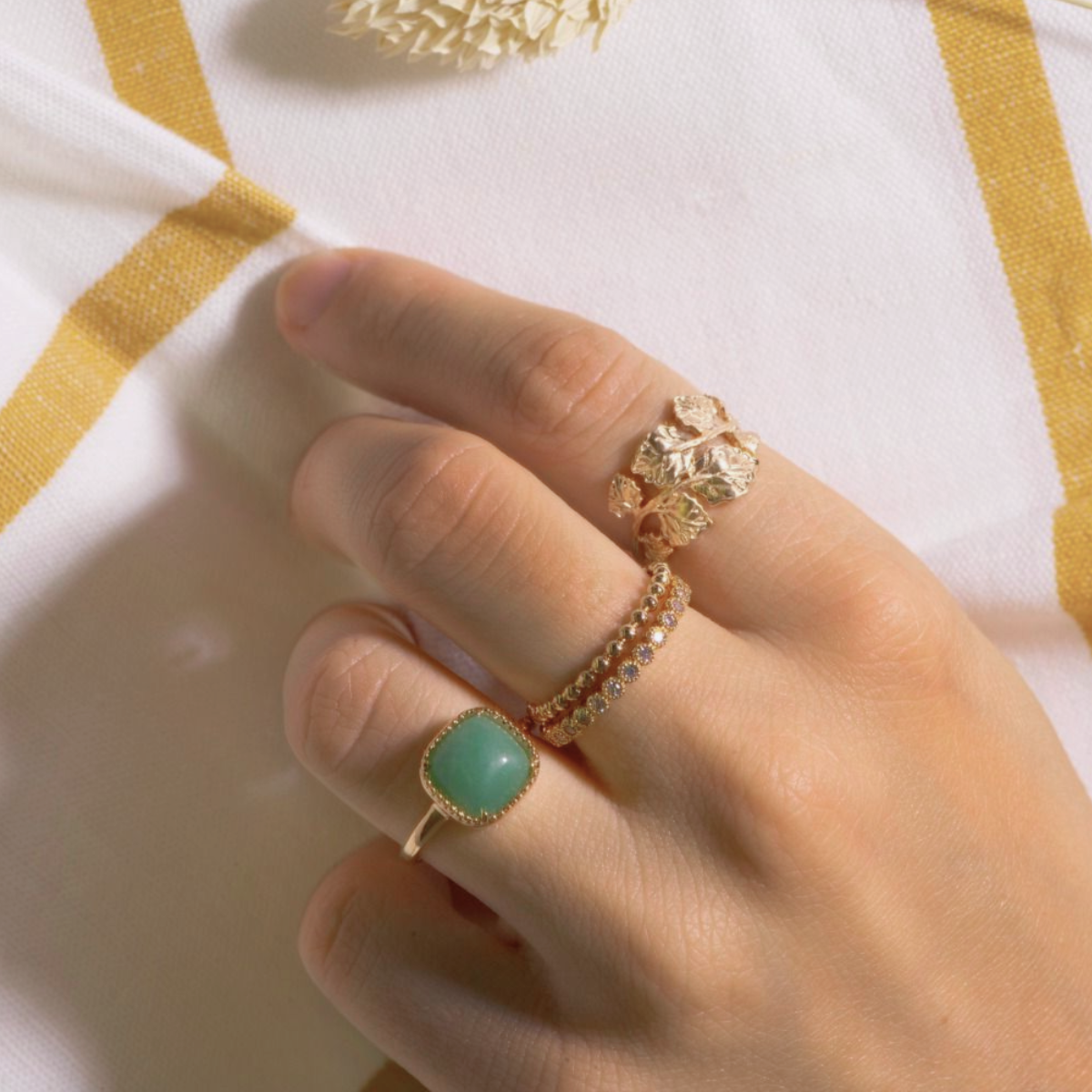 Bague brin de tilleul plaqué or