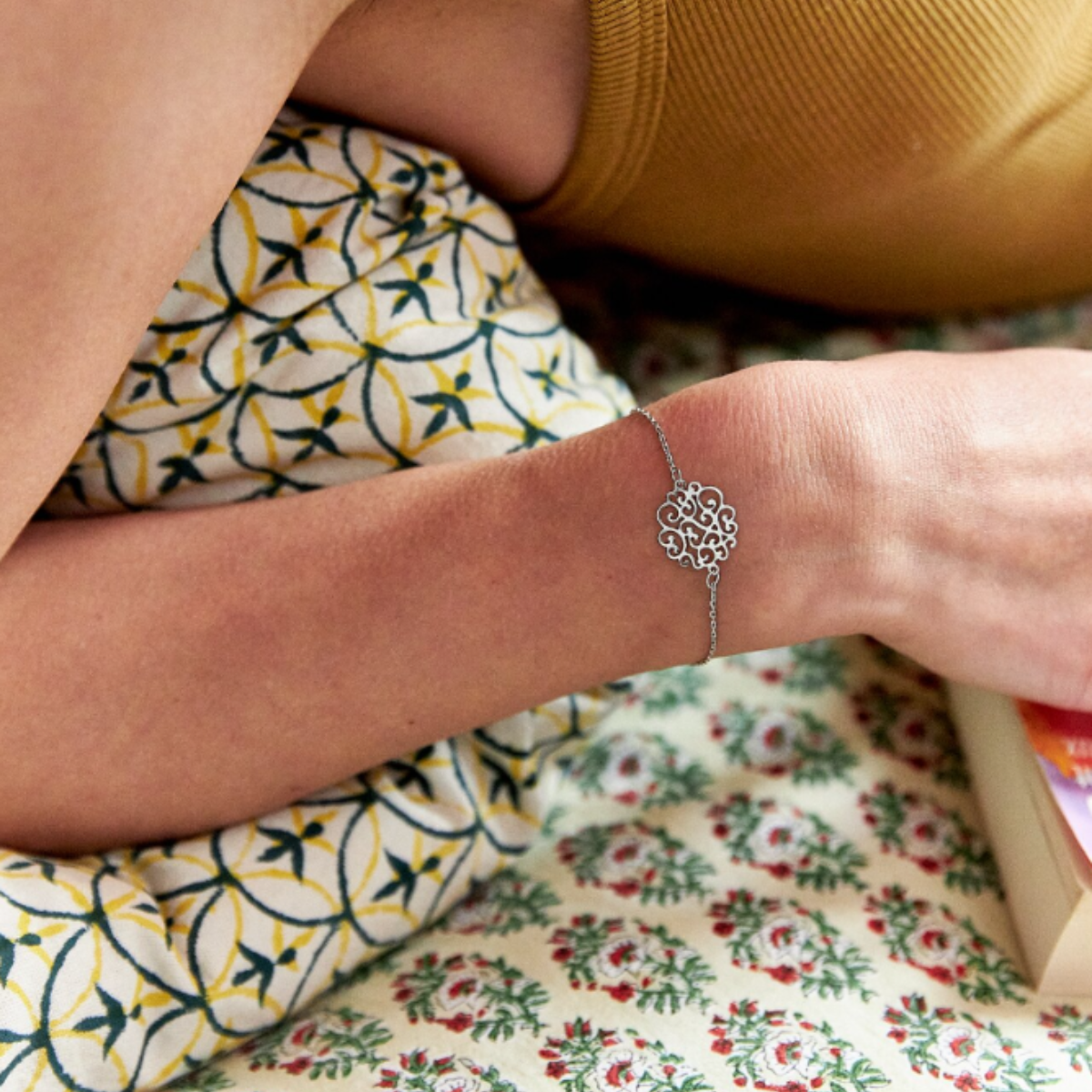 Bracelet Arabesque fine sur chaîne argent massif