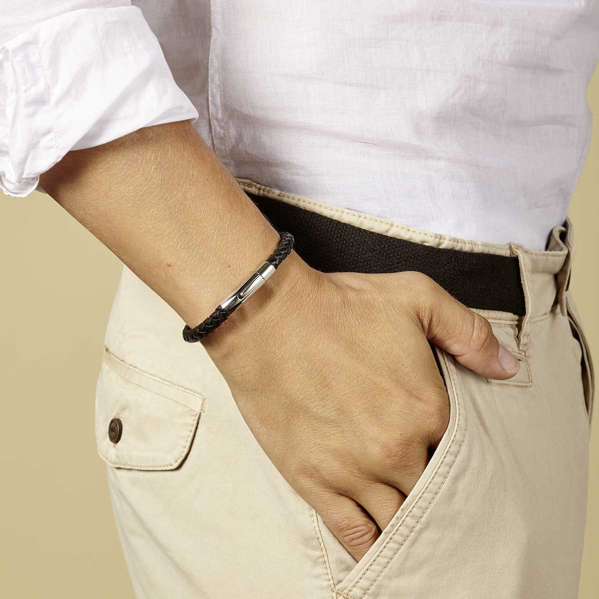 Bracelet cuir torsadé marron pour homme