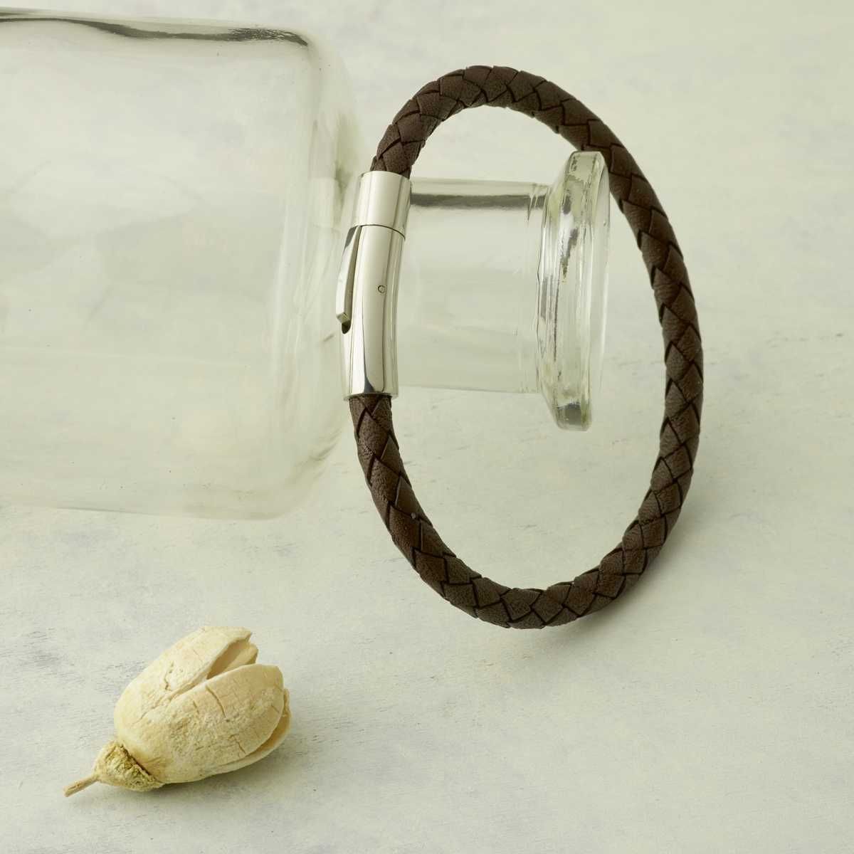 Bracelet cuir torsadé marron pour homme