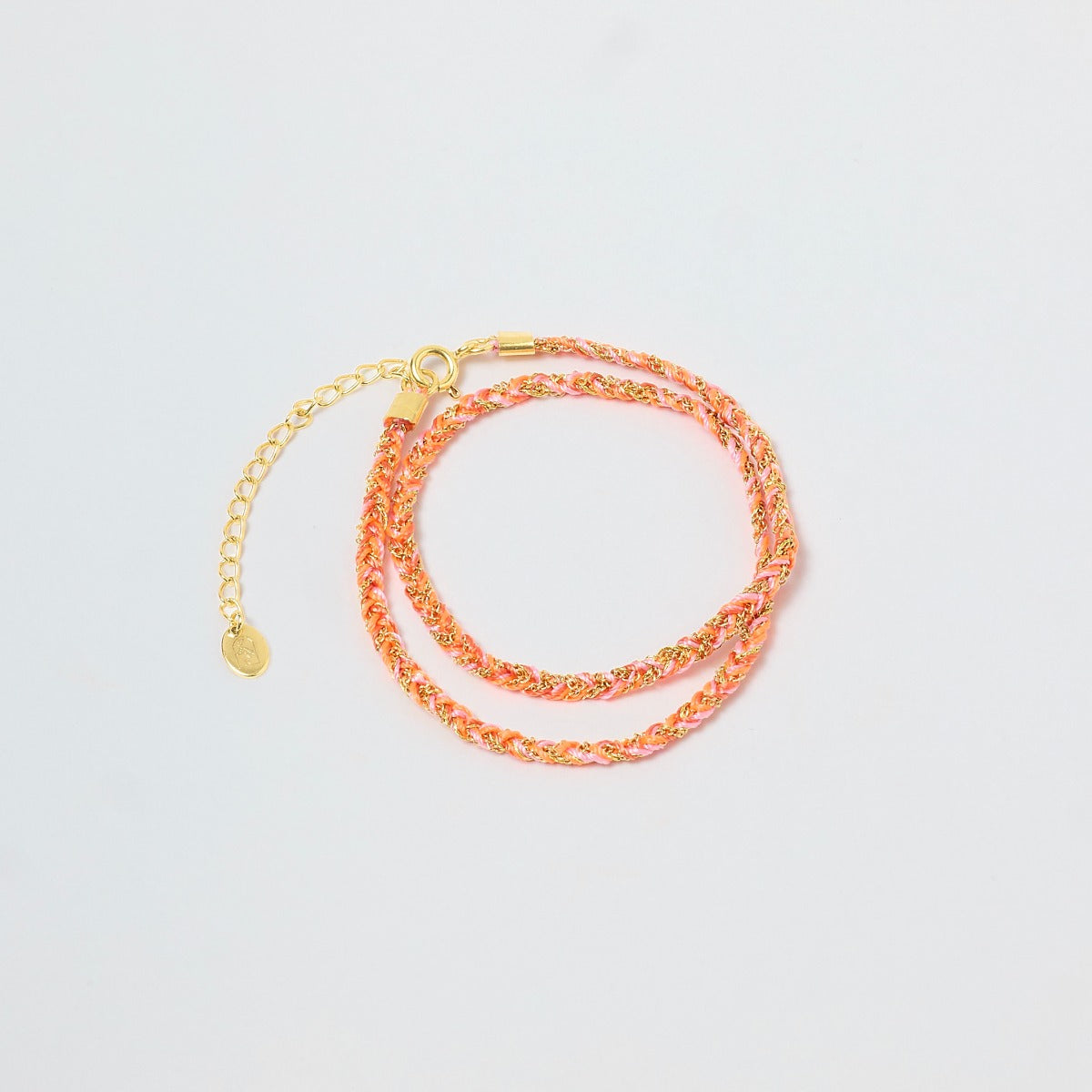 Bracelet chaîne tressée orange trio de fils double tour plaqué Or