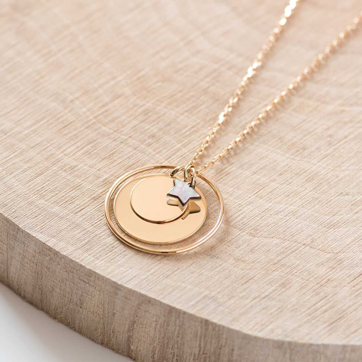 Collier Ellipse 2 médailles et nacre fine plaqué or