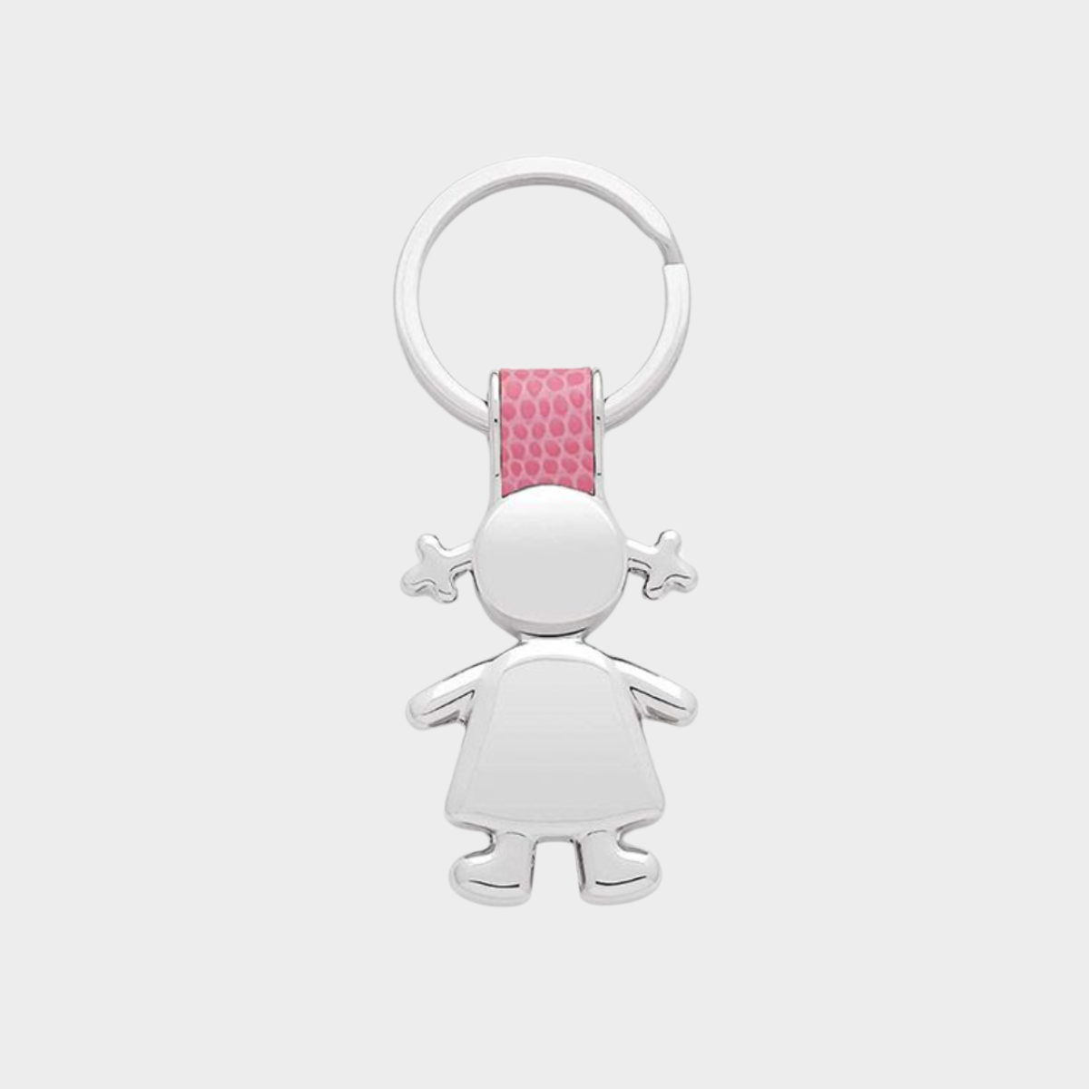Porte-clés acier et cuir fille rose