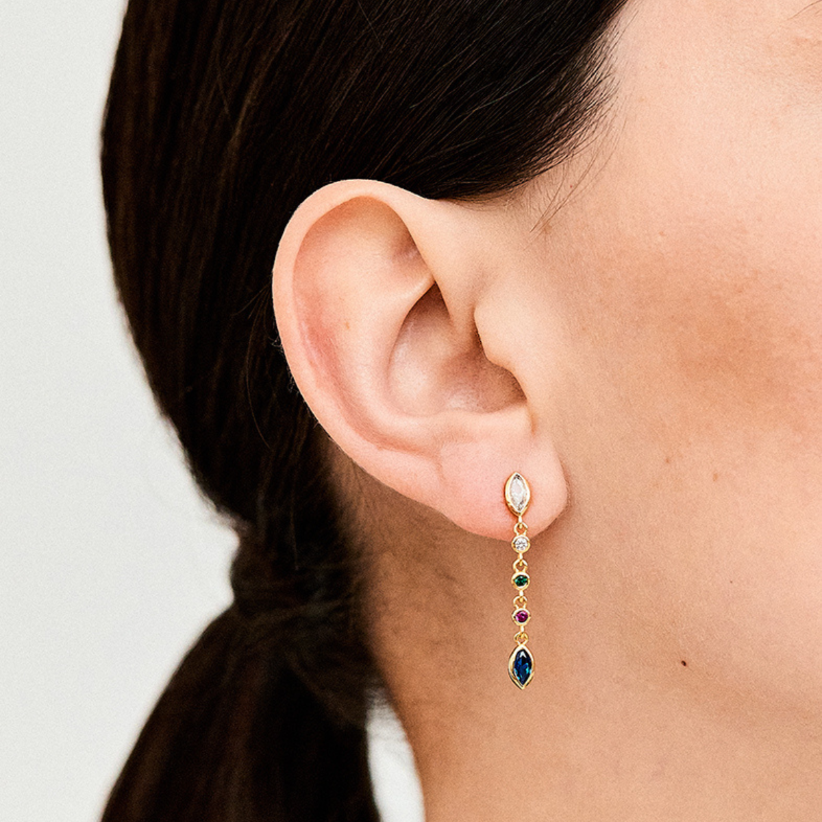 Boucles d'oreilles navette d'azur pendantes plaqué or