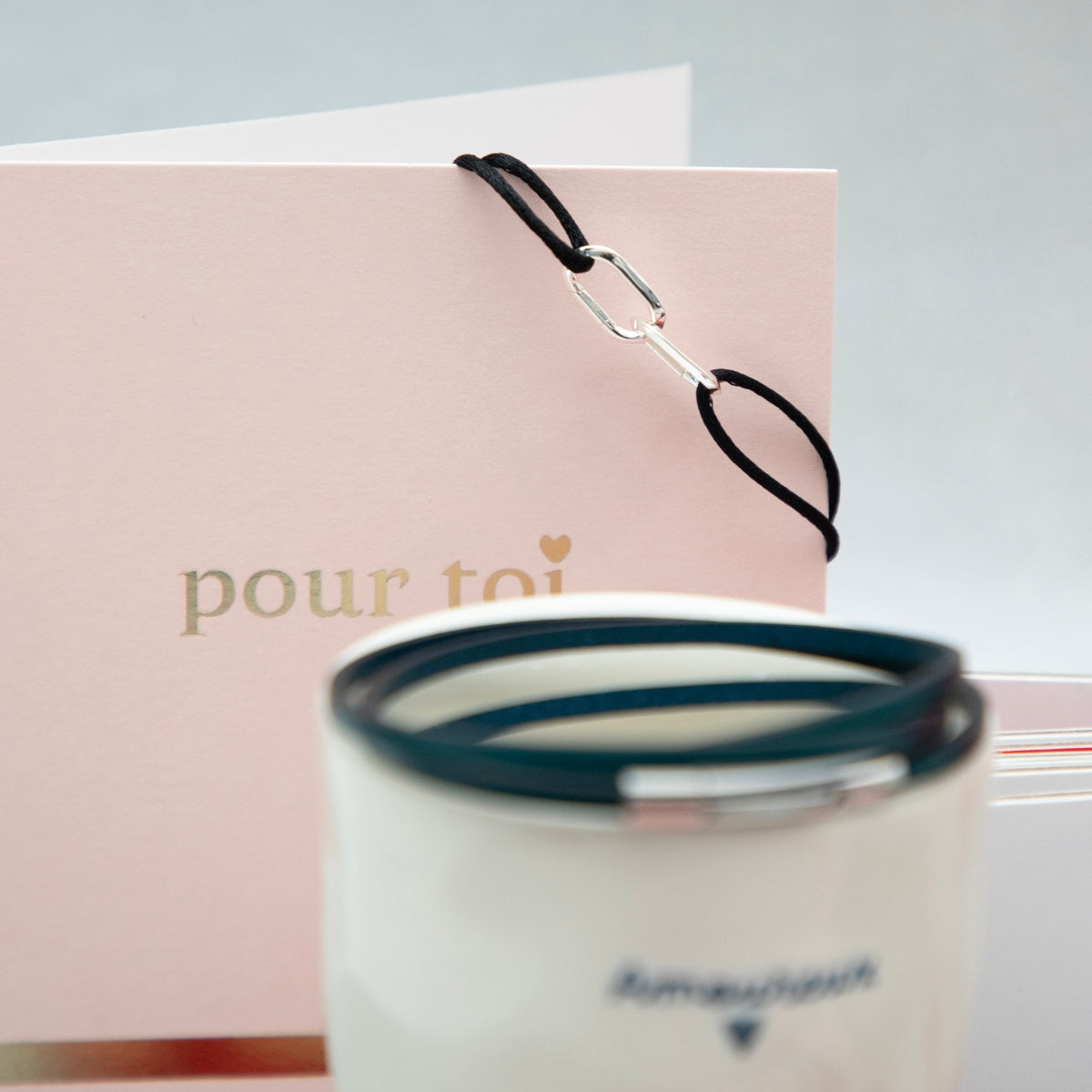 Bracelet duo Smile ovale argent massif sur lien satin