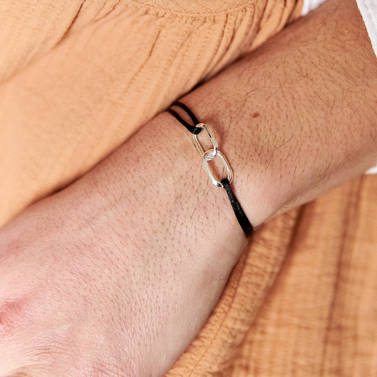 Bracelet duo Smile ovale argent massif sur lien satin