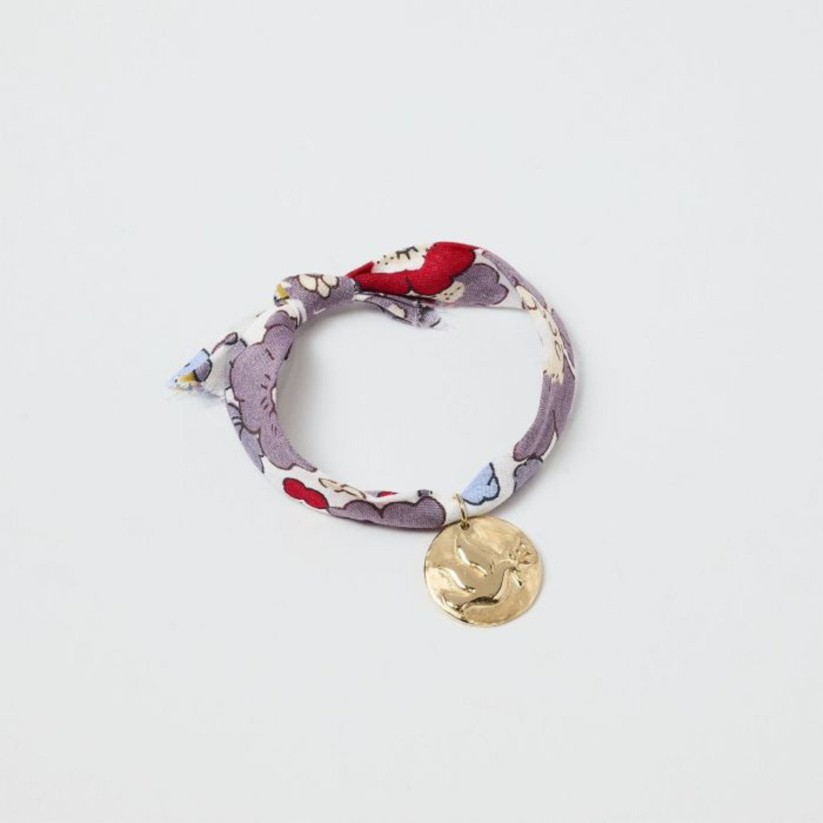 Bracelet gris-gris Colombe sur ruban Liberty