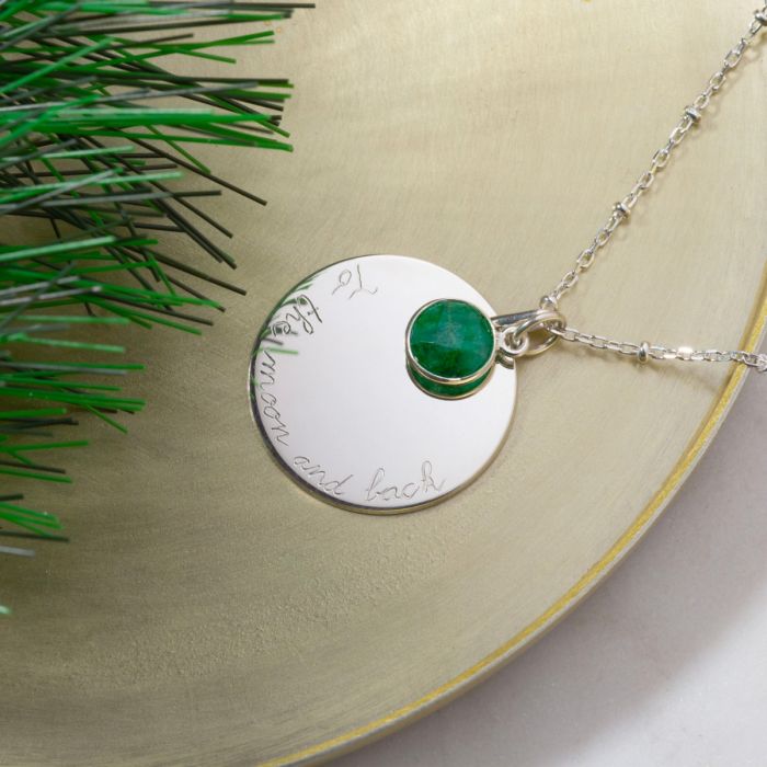 Collier grande médaille et pierre de naissance sur chaîne perlée argent
