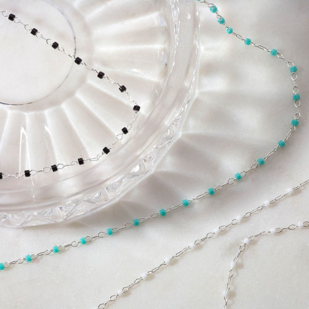 Collier Mahos argent massif vert d'eau