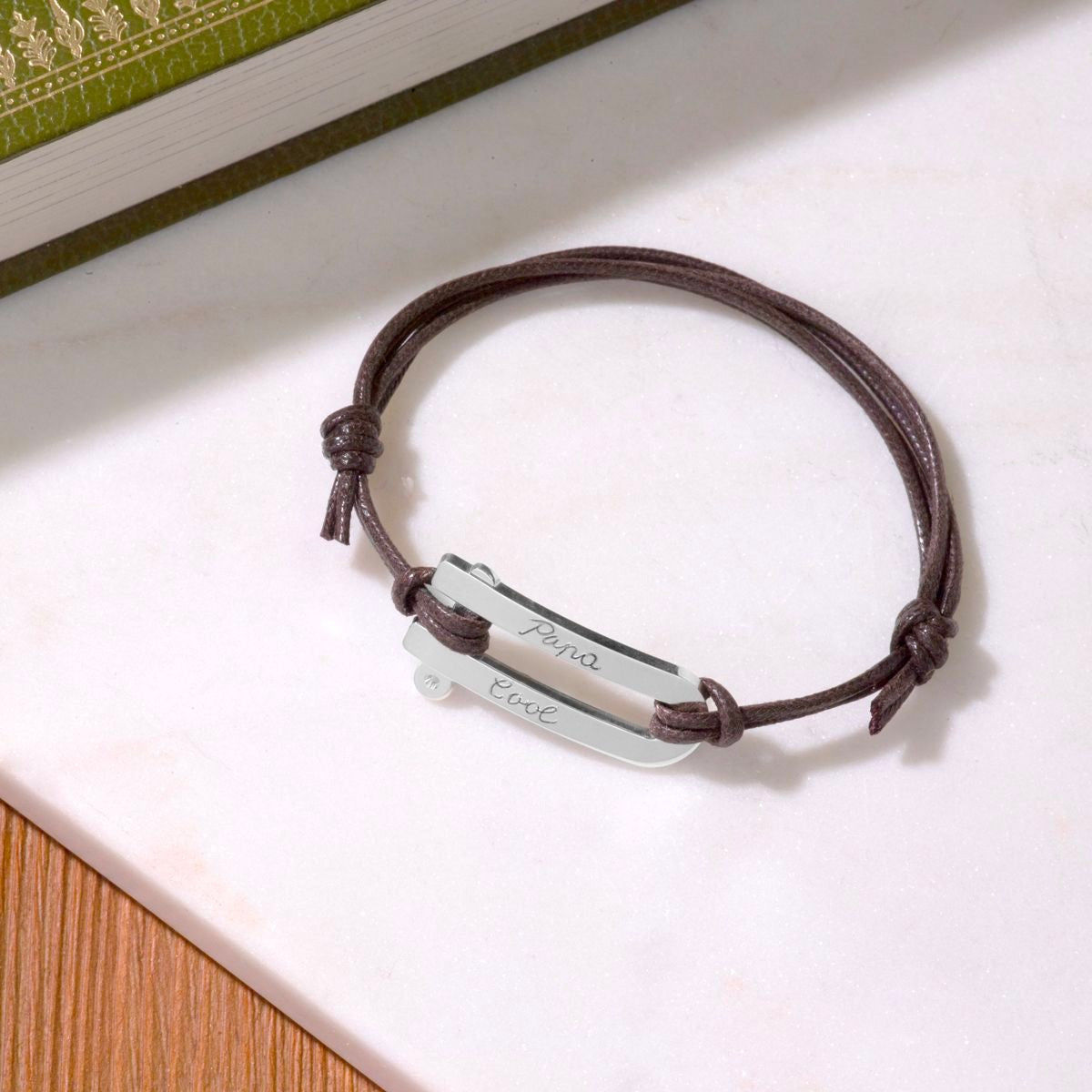 Bracelet manille pour homme sur coton ciré argent