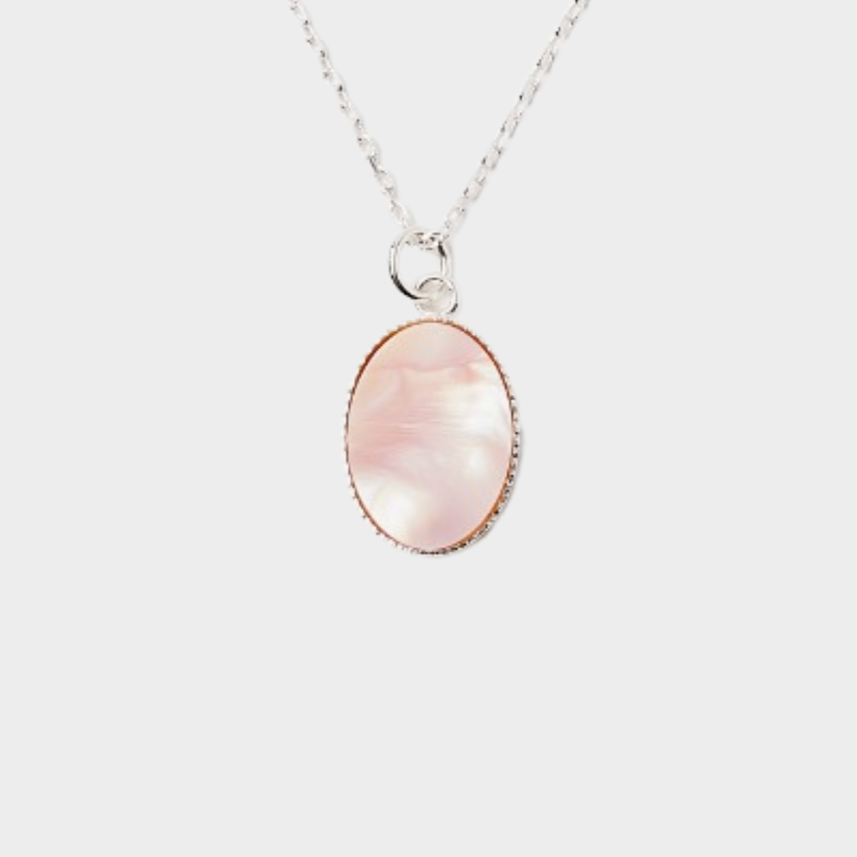 Pendentif Joséphine nacre rose sur chaîne maille forçat argent
