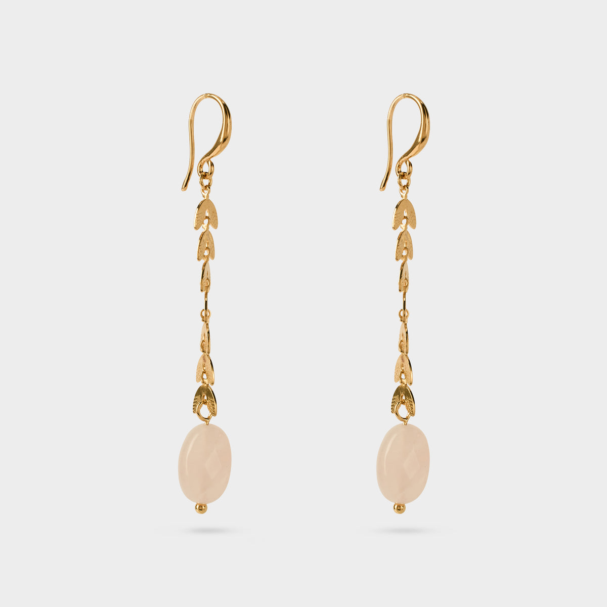 Boucles d'oreilles pendantes épis et pierre rose plaqué or