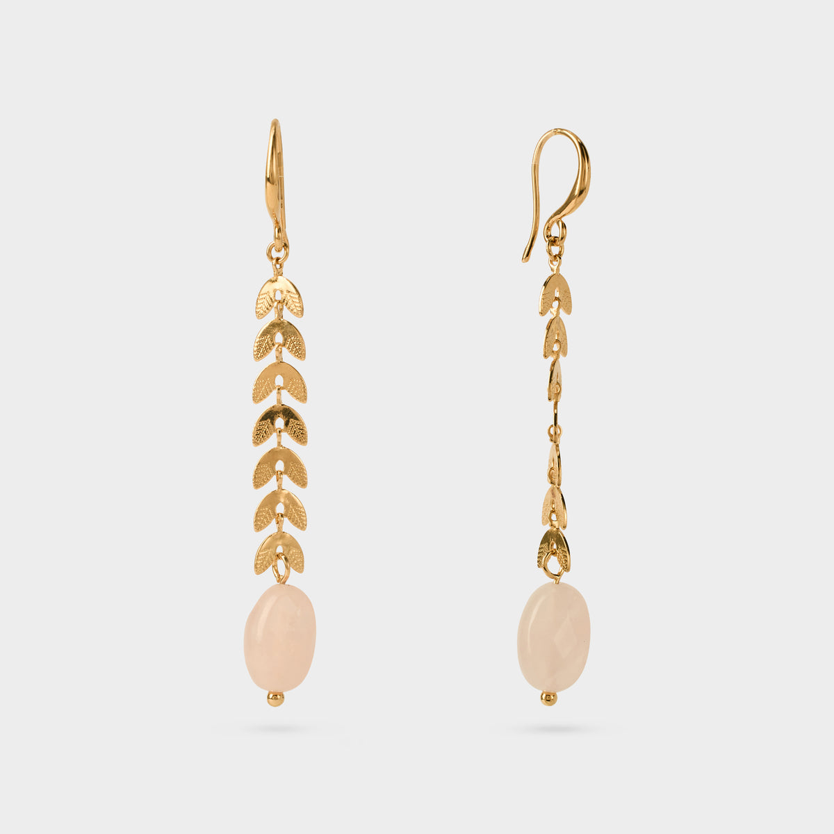 Boucles d'oreilles pendantes épis et pierre rose plaqué or