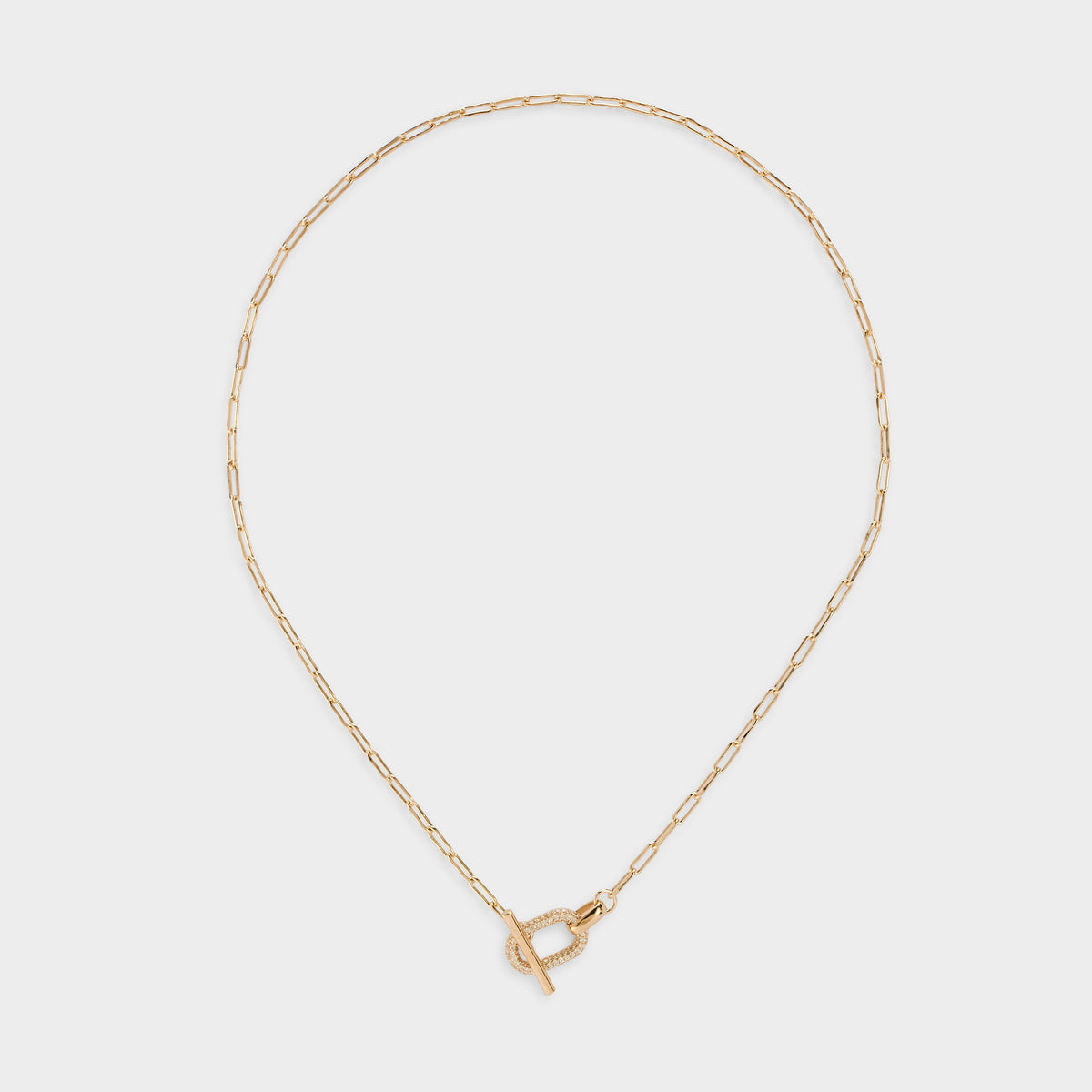 Collier maillons fermoir T pavé plaqué or