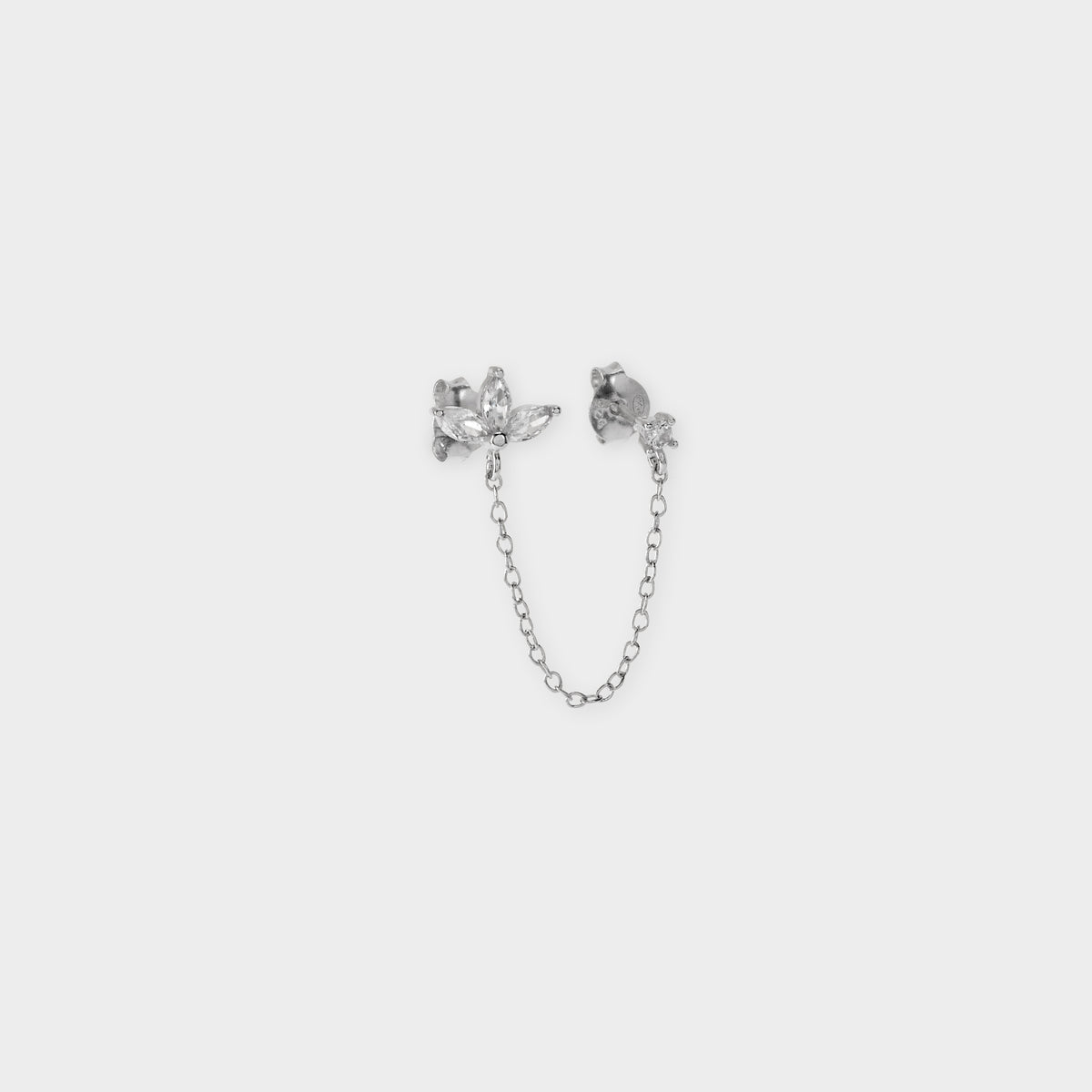 Boucle d'oreille chaînette fleur pavée argent