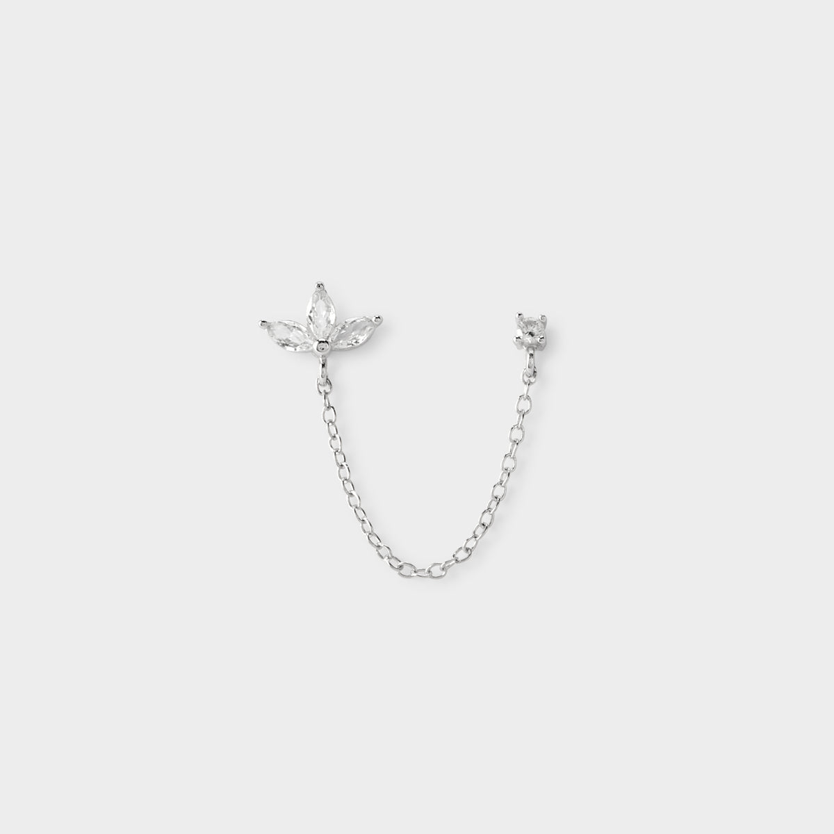 Boucle d'oreille chaînette fleur pavée argent