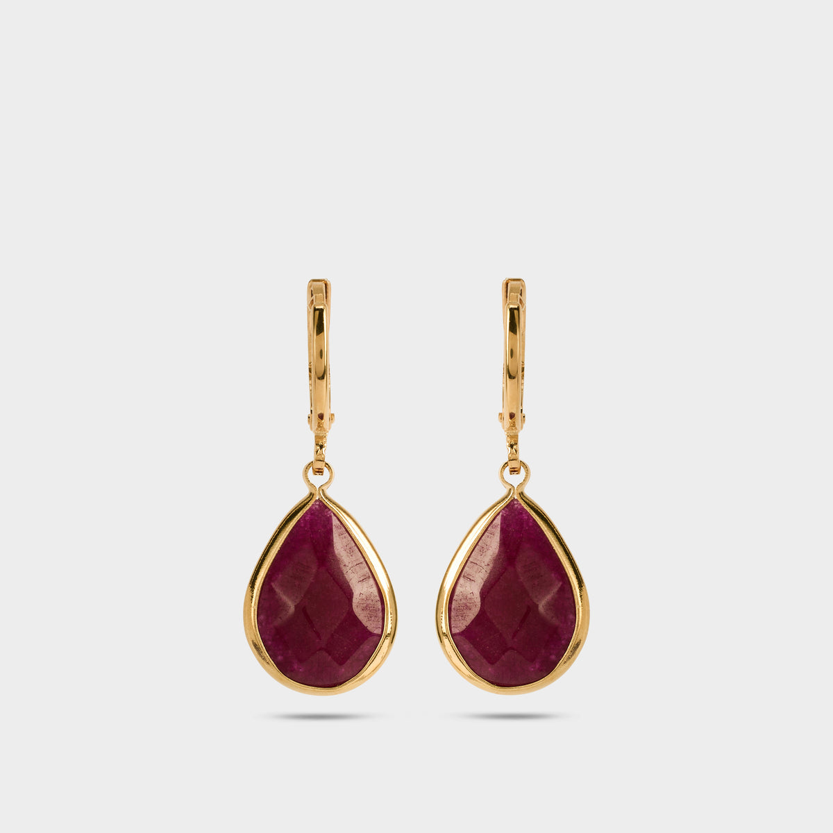 Boucles d'oreilles Goutte de pierre bordeaux plaqué or