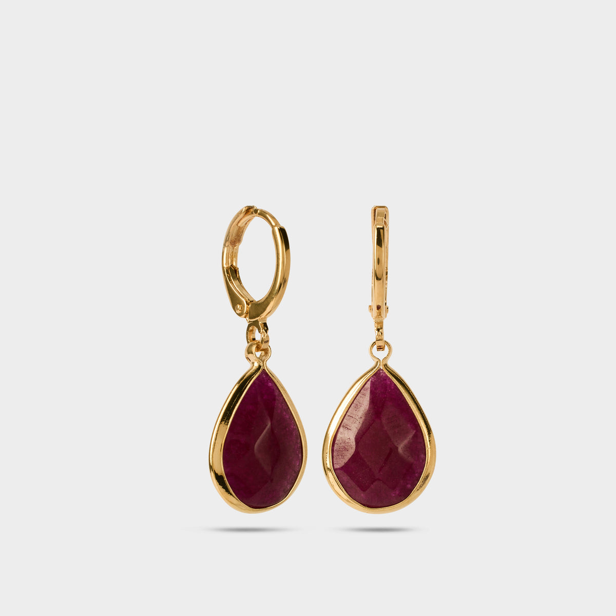 Boucles d'oreilles Goutte de pierre bordeaux plaqué or