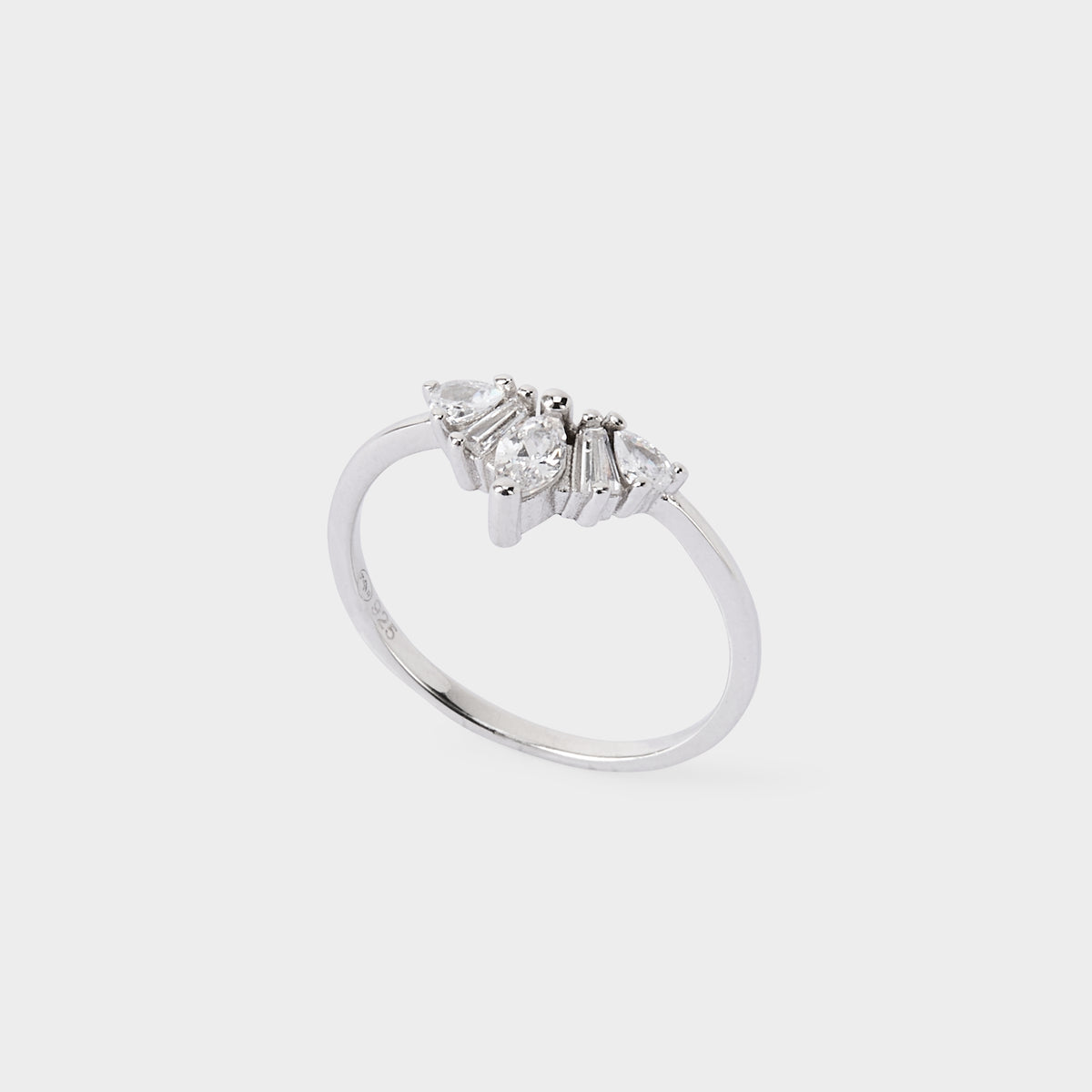 Bague éventail pavée argent