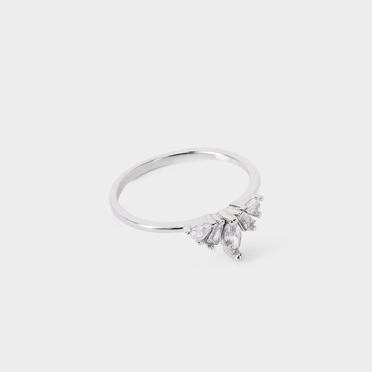 Bague éventail pavée argent