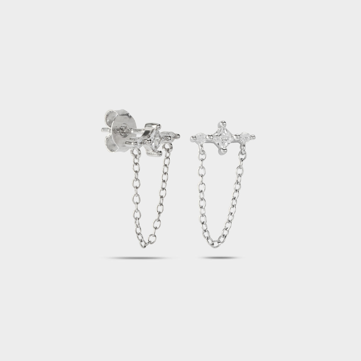 Boucles d'oreilles chaînette trio de strass argent