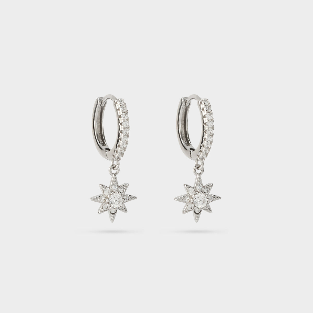 Boucles d'oreilles créoles étoiles pavées argent massif
