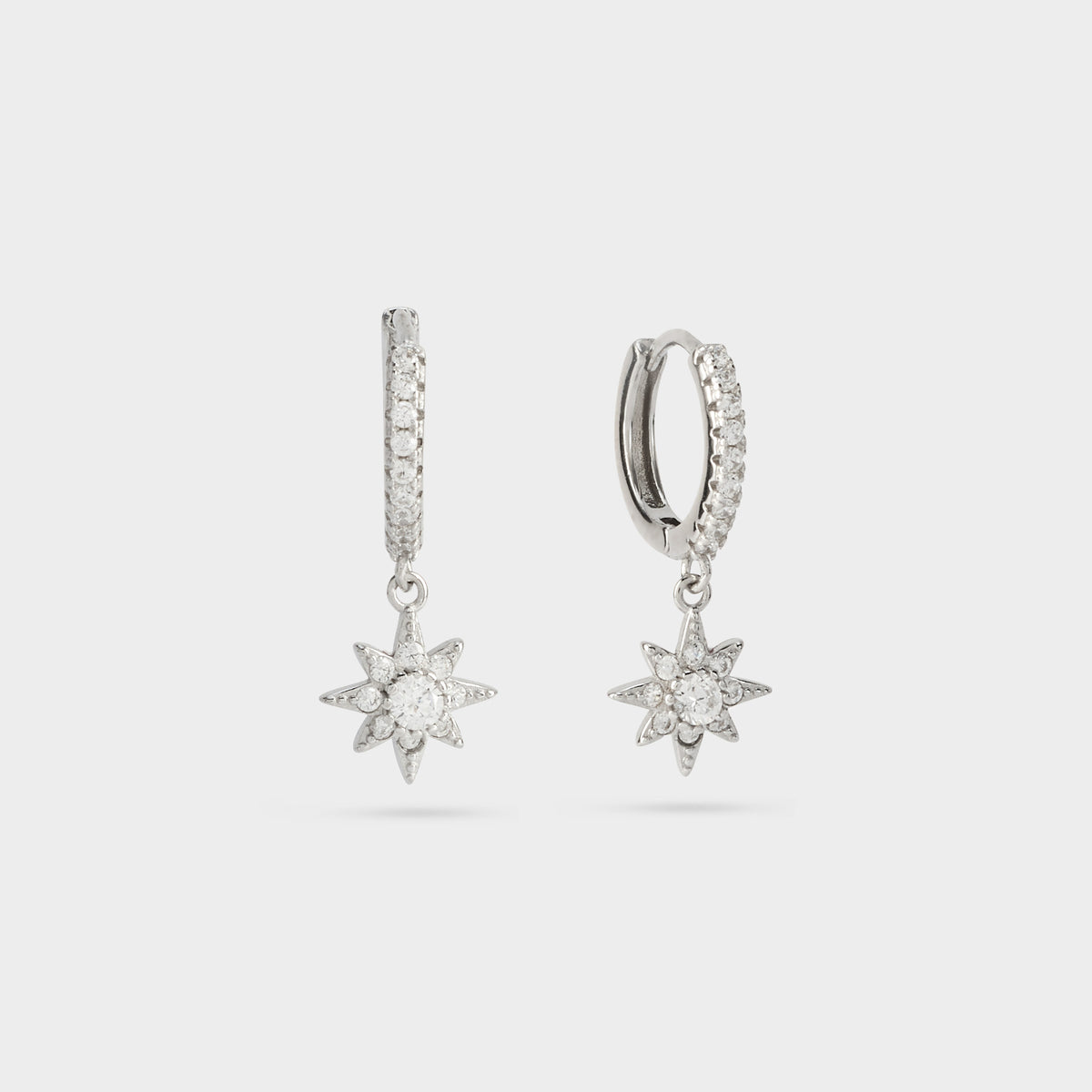 Boucles d'oreilles créoles étoiles pavées argent massif