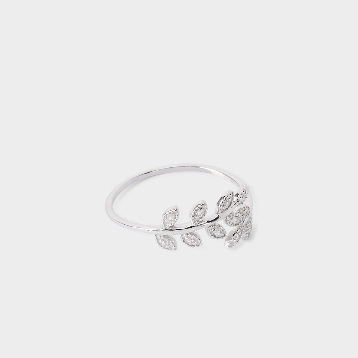 Bague feuillage pavé ajustable argent