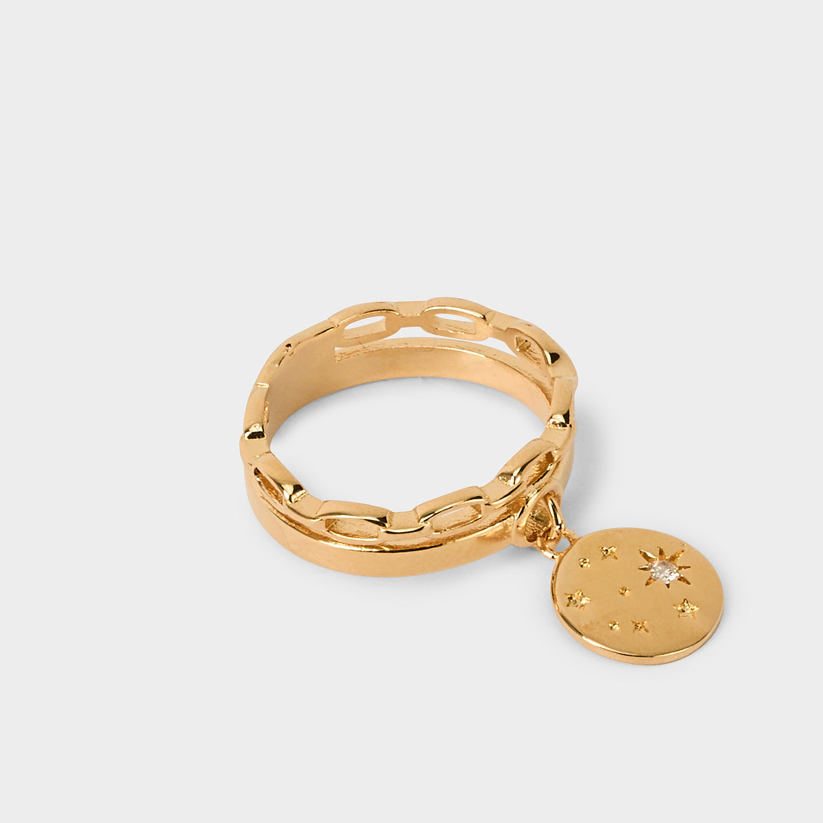 Bague double maille breloque astres plaqué or