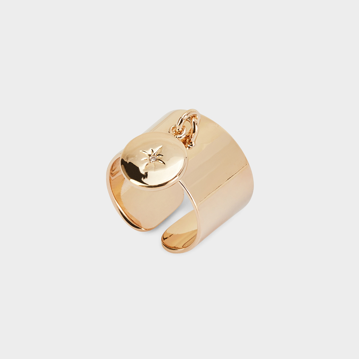 Bague large rose des vents ajustable plaqué or - 2