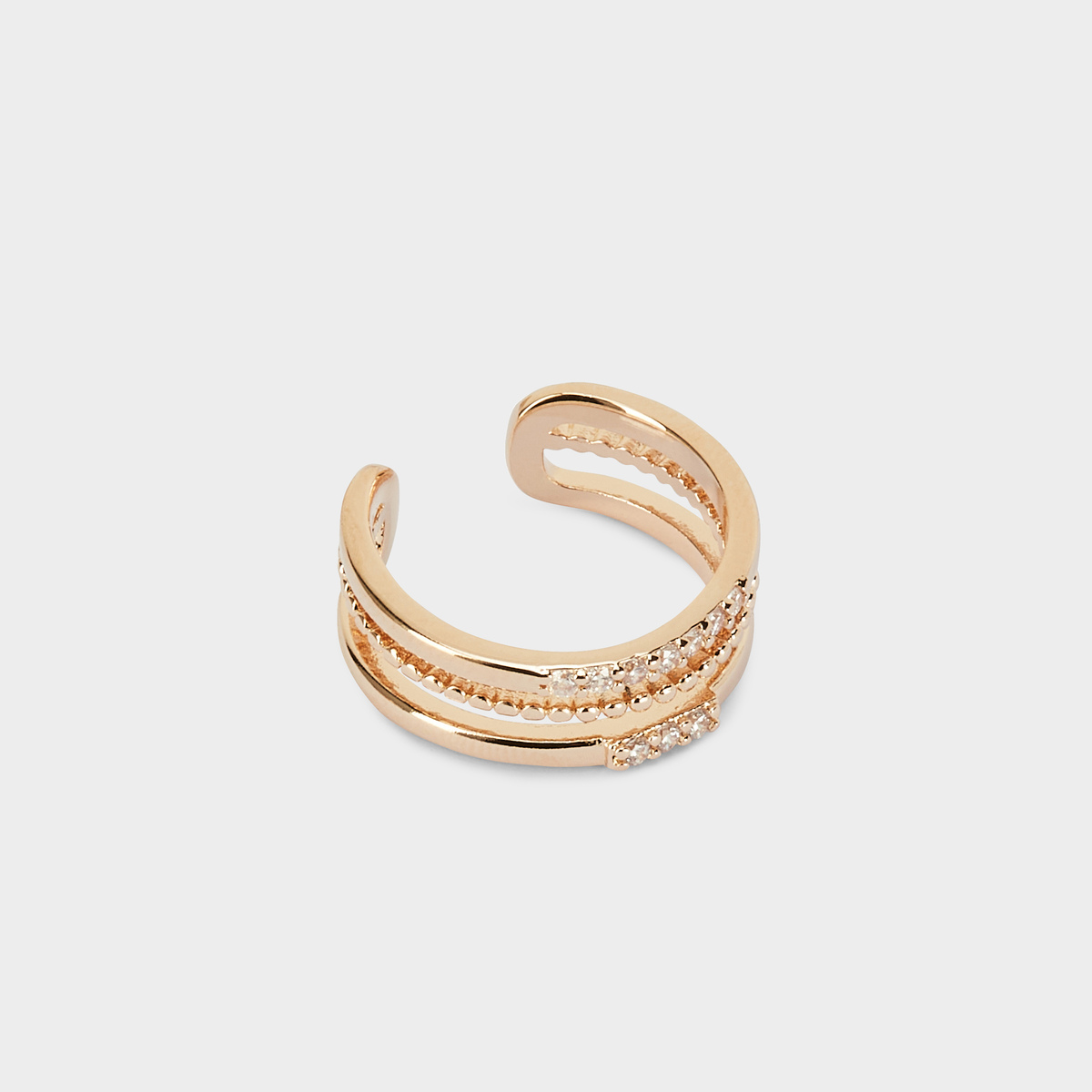 Bague 3 rangs éblouissante ajustable plaqué or