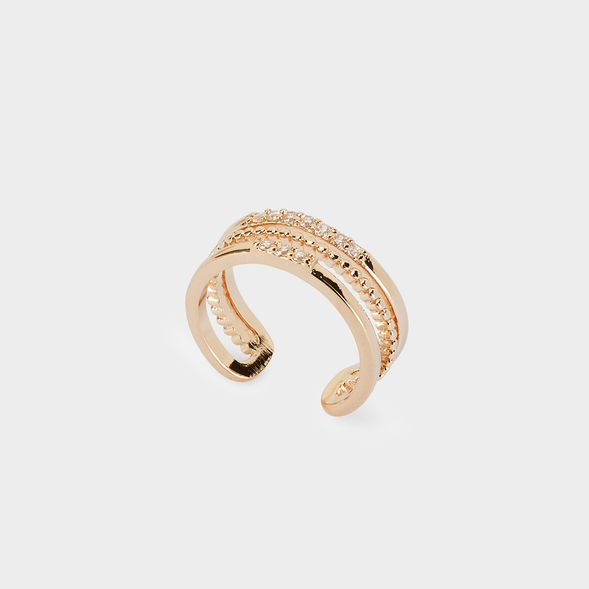 Bague 3 rangs éblouissante ajustable plaqué or