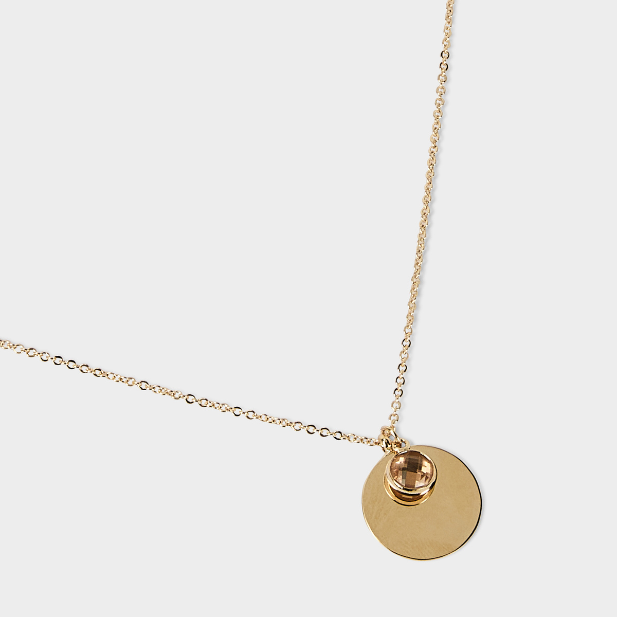 Collier breloque et pierre rose sur chaîne plaqué or