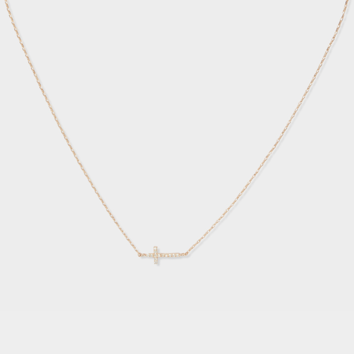 Collier croix pavée horizontale sur chaîne plaqué or