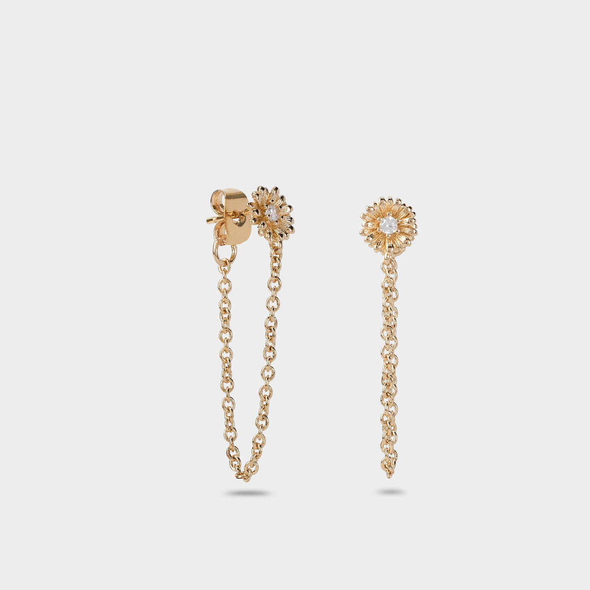 Boucles d'oreilles devant derrière Pâquerette plaqué or