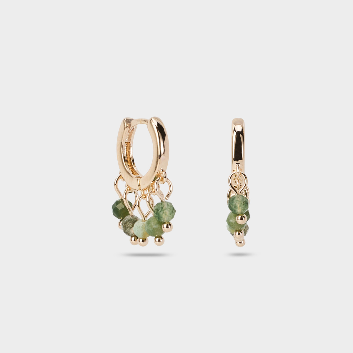 Boucles d'oreilles mini créoles pierres vertes plaqué or