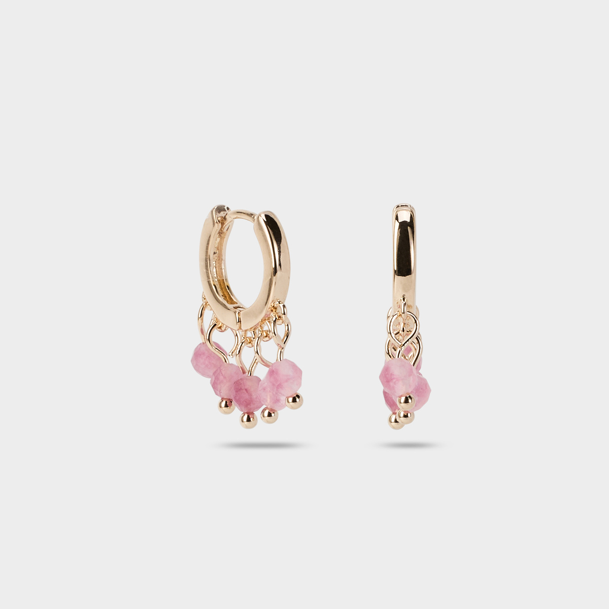 Boucles d'oreilles mini créoles pierres roses plaqué or