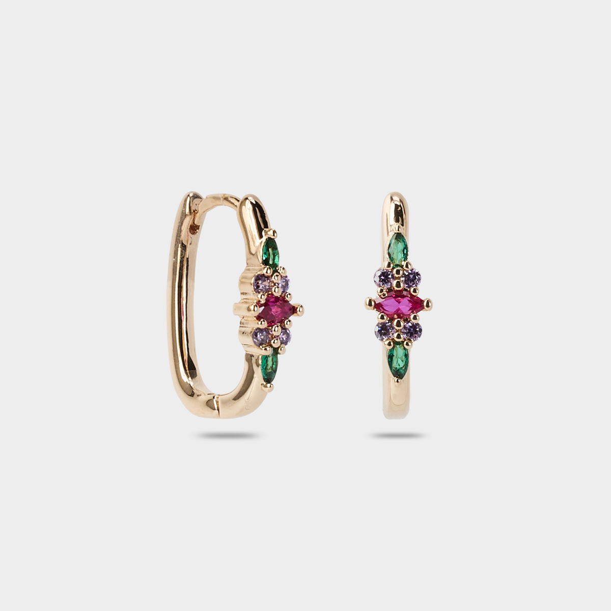 Boucles d'oreilles créoles rectangles brillants multicolores plaqué or