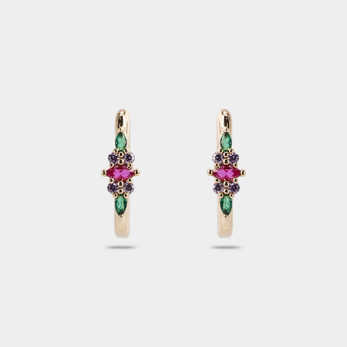 Boucles d'oreilles créoles rectangles brillants multicolores plaqué or