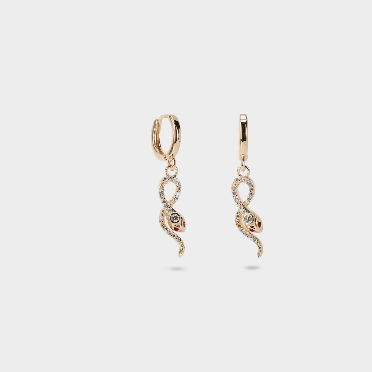 Boucles d'oreilles pendantes serpent pavé plaqué or