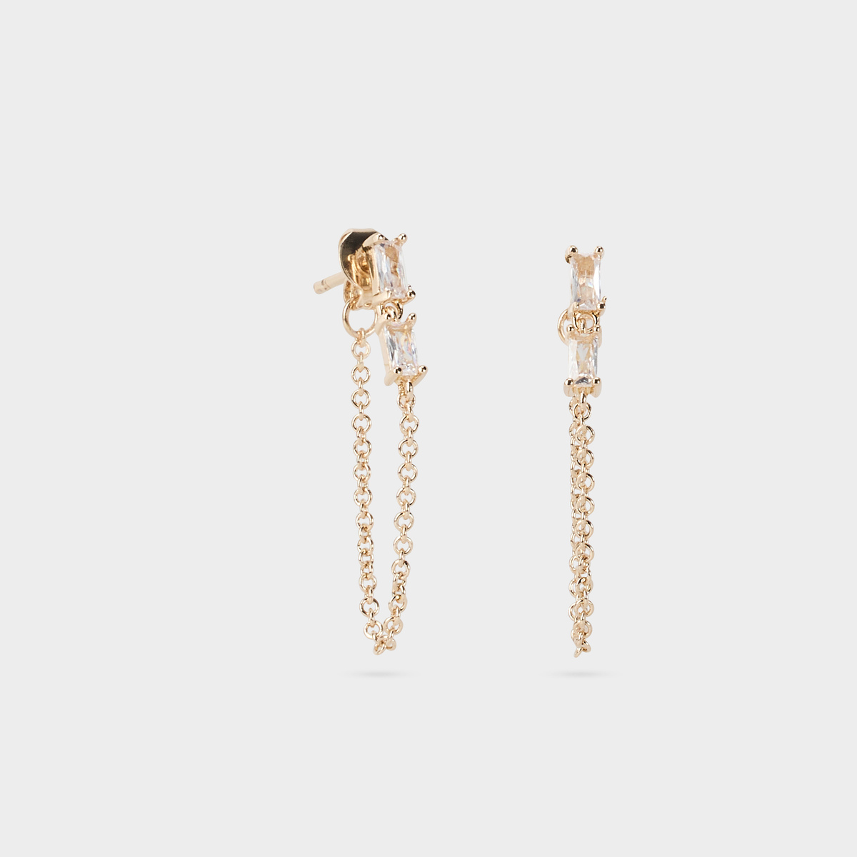 Boucles d'oreilles devant derrière rectangles sur chaîne plaqué or
