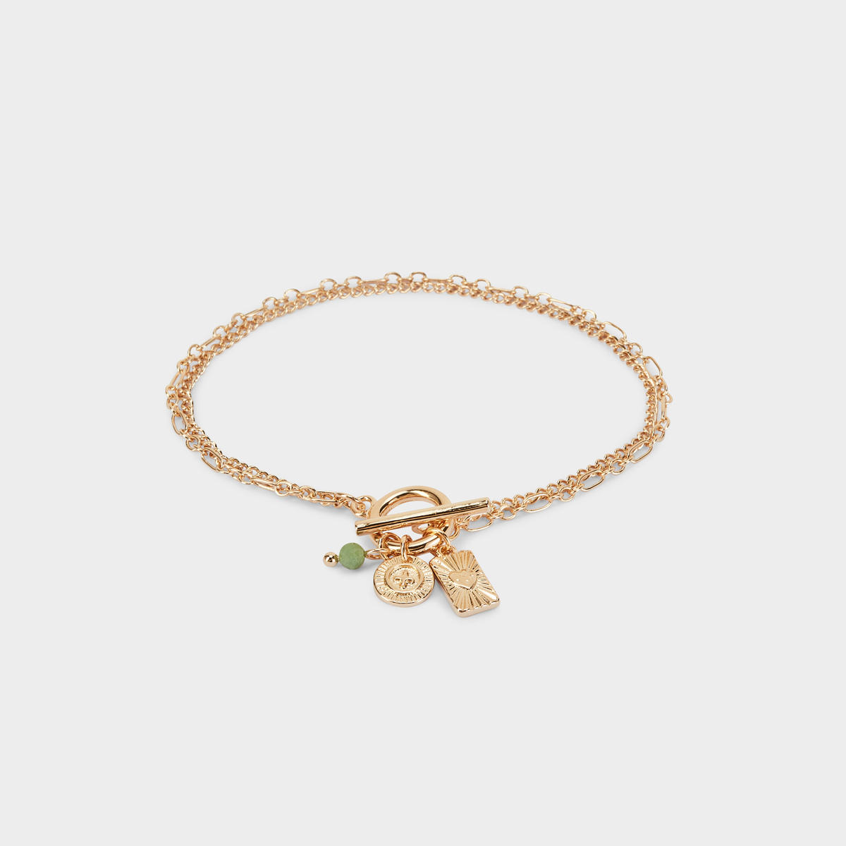 Bracelet breloques sur fermoir T plaqué or