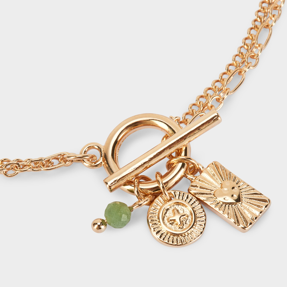 Bracelet breloques sur fermoir T plaqué or - 2