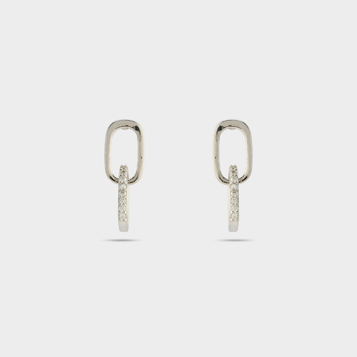 Boucles d'oreilles duo de rectangles lisses et pavés argent