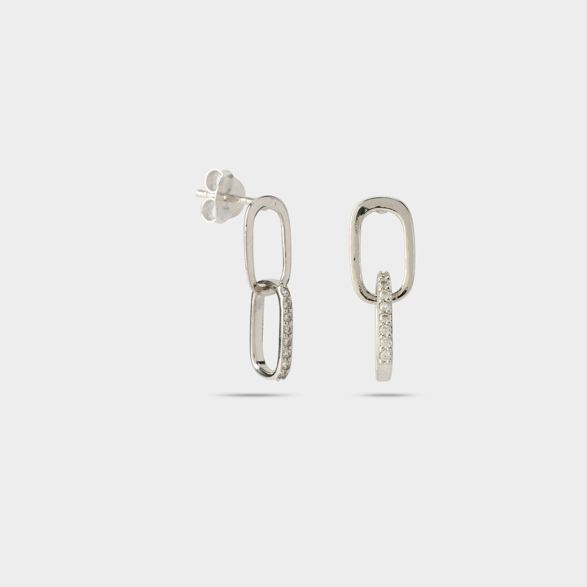 Boucles d'oreilles duo de rectangles lisses et pavés argent