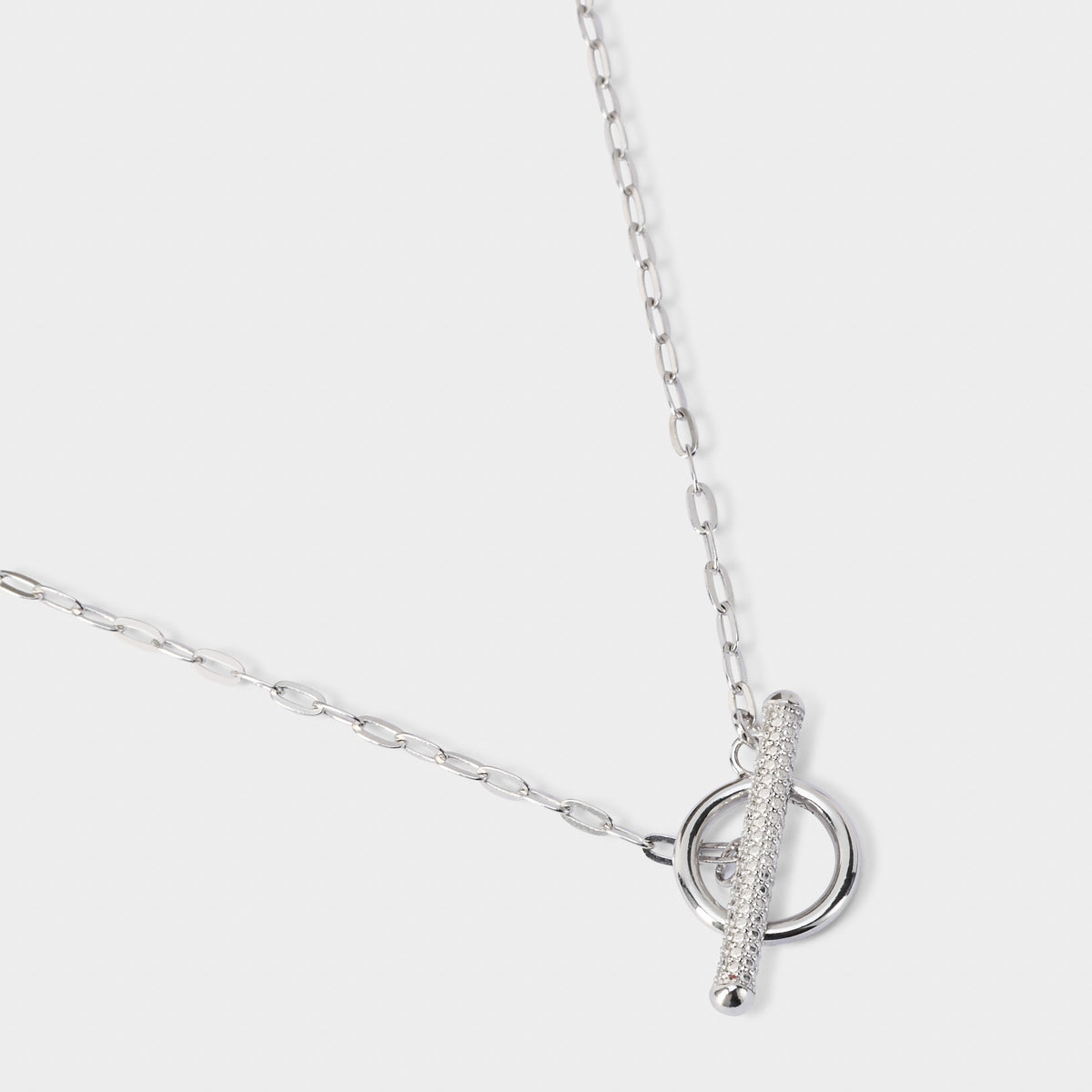 Collier fermoir T maillons ovales argent